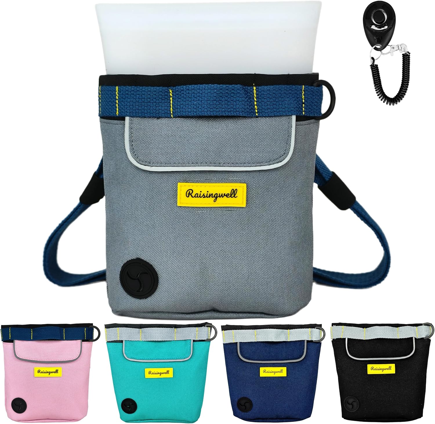 Dog Treat Pouch for Pet Walking and Training with Clicker 2 Cup Silicone Bag Small Fanny Pack Holder for Puppy Snack Dispenser Kit for Leash and Outdoor Use (Gray)