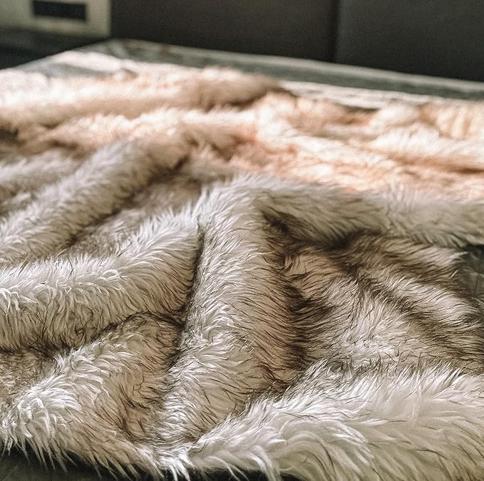 Waterproof Dog Blanket for Small, Medium & Large Dogs – Faux Fur Pet Throw for Couch, Sofa, Bed & Car – Soft, Washable, Stain-Resistant, Durable Cover – White w/Brown Tips – 60" x 50"