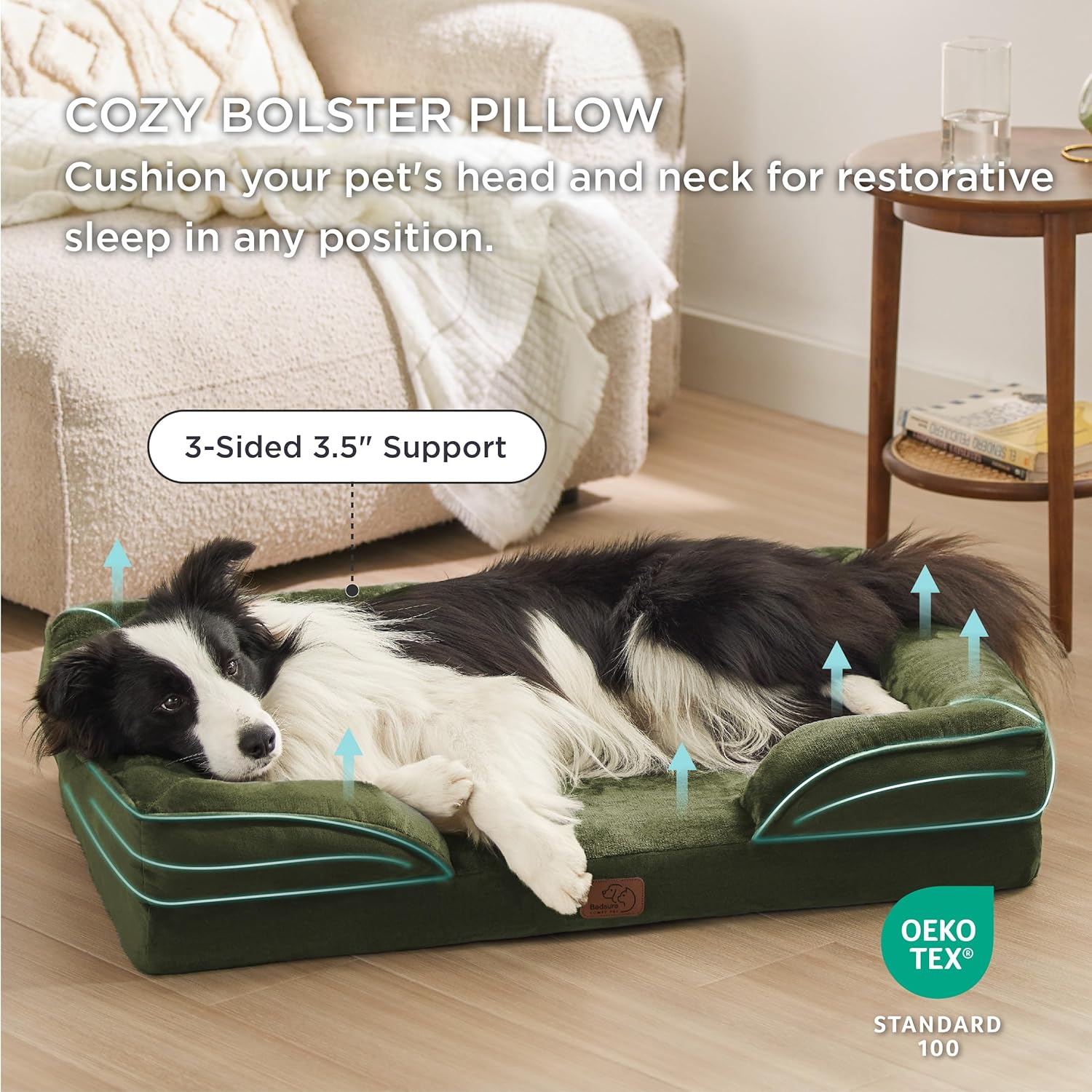 Bedsure Orthopedic Dog Beds Large Sized Dog - Washable Large Dog Cat Bed Waterproof, Comfort Dogs Couch Sofa with Washable Removable Cover, Pet Bed with Nonskid Bottom, Moss Green, 35"