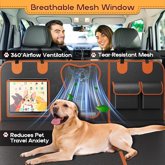 Dog Car Seat Cover for Back Seat, Upgraded PU Leather Back Seat Extender with Hard Bottom Holds 440lbs, Waterproof Anti-Scratch Pet Backseat Protector Dog Hammock for Car, SUV & Small Truck