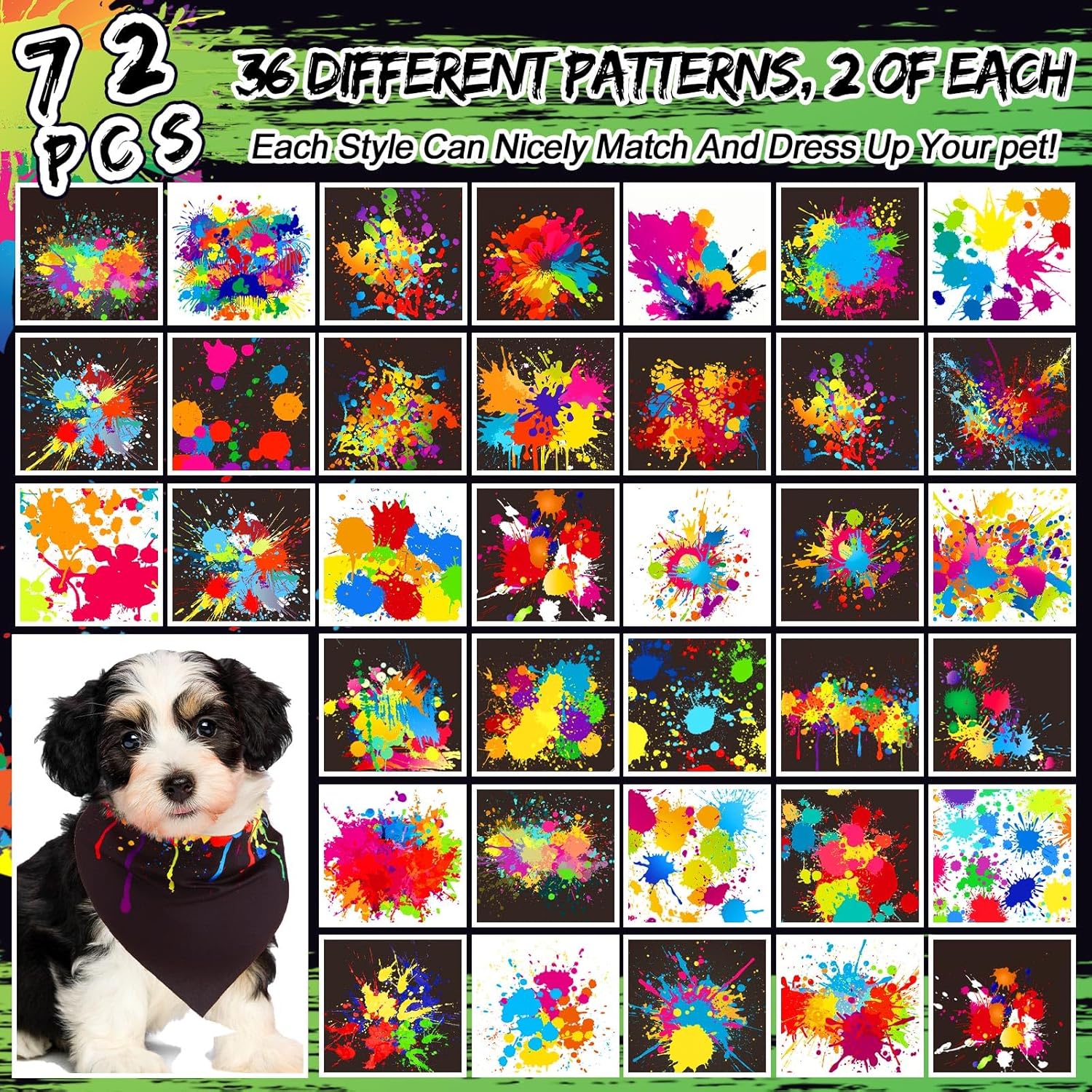 Reginary 72 Packs 4th of July Dog Bandanas Bulk America Flag Patriotic Pet Bandanas Triangle Scarf Bibs Adjustable Dogs Bandana for Pet Independence Day(Ink Splash Pattern)