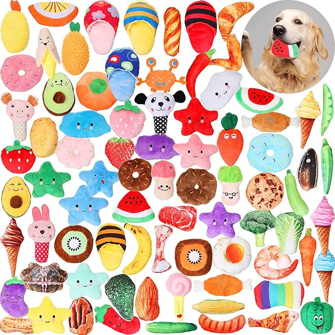 Hungdao 80 Pcs Christmas Dog Toys Squeaky Dog Gifts Bulk for Medium Small Puppy Stuffed Plush Chew Toys Small Pet with Squeakers for Puppies Teething(Cute Style)
