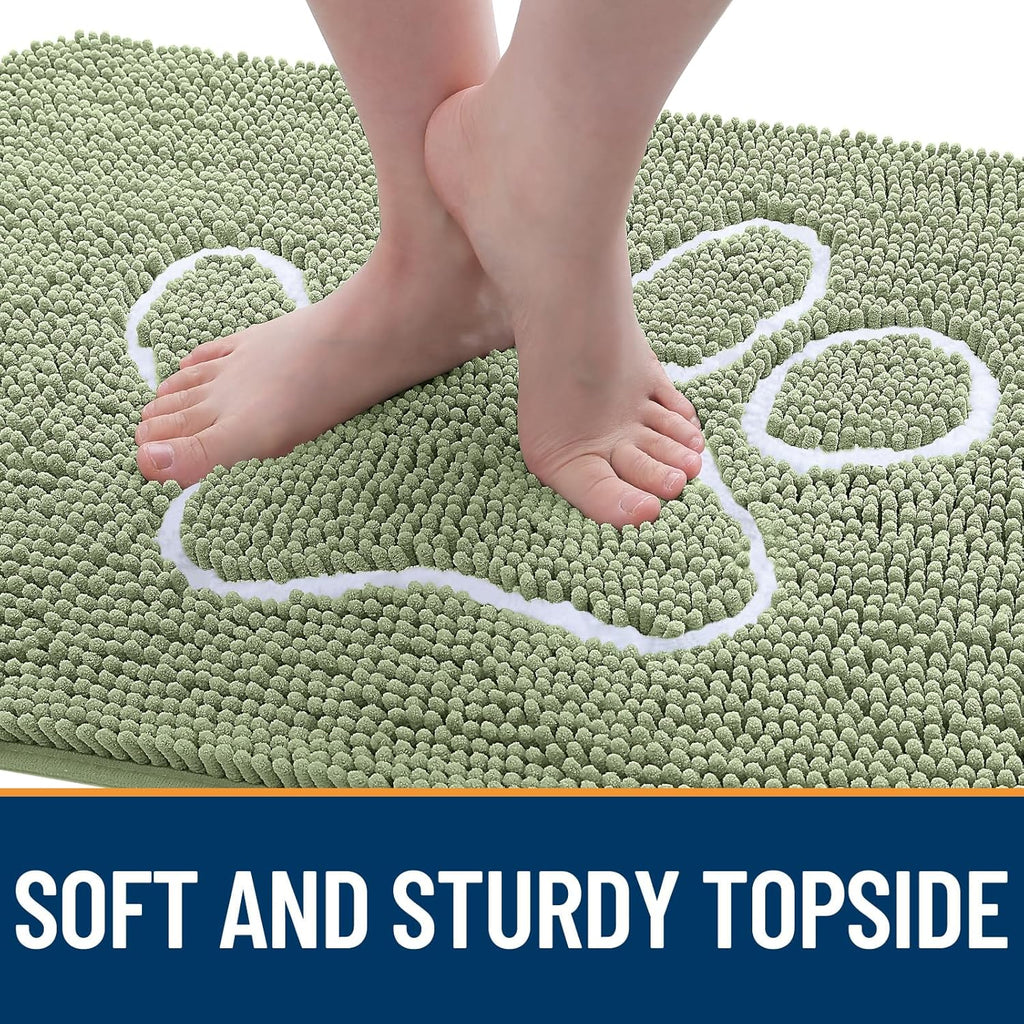 OLANLY Door Mat for Muddy Dog Paws 30x20, Ultra Absorbent Chenille Mud Doormat with Paw Print Design, Non-Slip Washable Doormat for Indoor Entryway, Quick-Dry Pet Bed Mats for Dirty Dogs, Sage Green