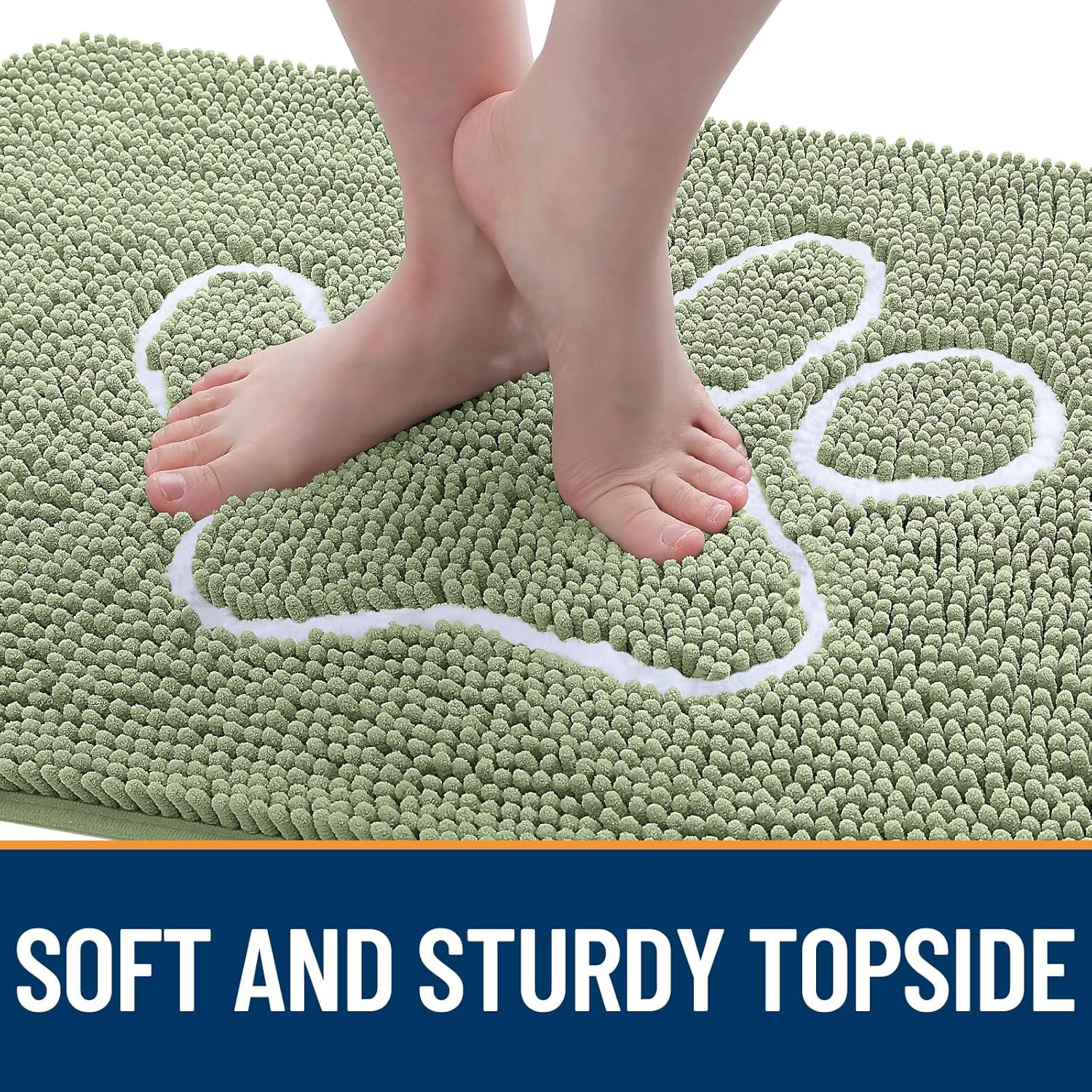 OLANLY Door Mat for Muddy Dog Paws 30x20, Ultra Absorbent Chenille Mud Doormat with Paw Print Design, Non-Slip Washable Doormat for Indoor Entryway, Quick-Dry Pet Bed Mats for Dirty Dogs, Sage Green