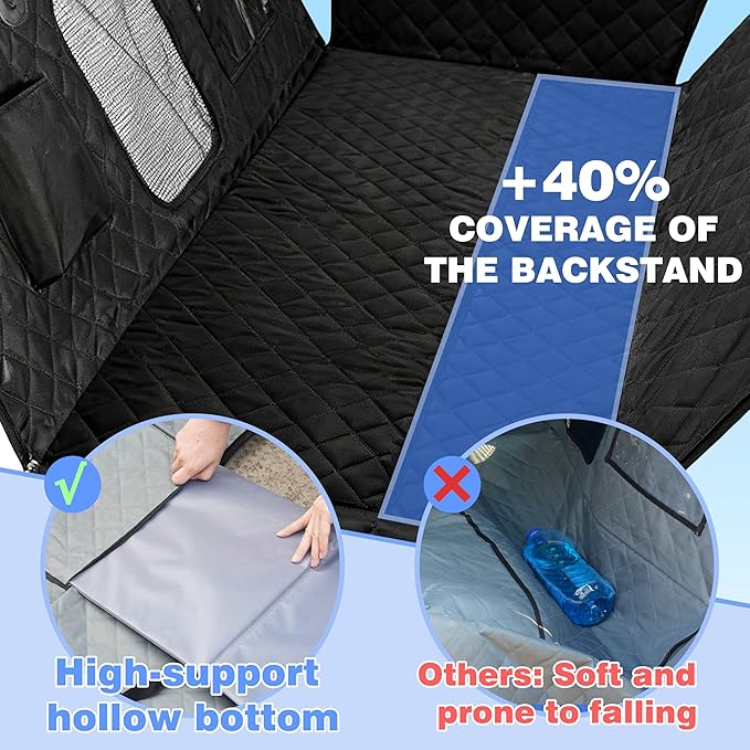 Dog Car Seat Cover for Back Seat, Hard Bottom Car Seat Cover for Dogs Hold 400lbs, Sturdy 600D Heavy Duty Scratch-Proof Waterproof Dog Hammock for Car, SUV, Truck (Grey)