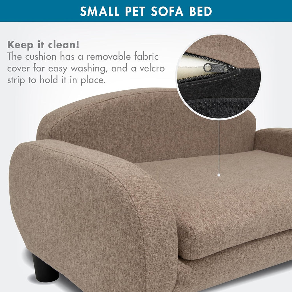 Paws & Purrs Cat Sofa Bed, Pet Couch for Indoor Cats Elevated Cat Beds with Removable Washable Mattress Cover for Kitten, Puppy or Small Animal- 31.5" Wide, Sand