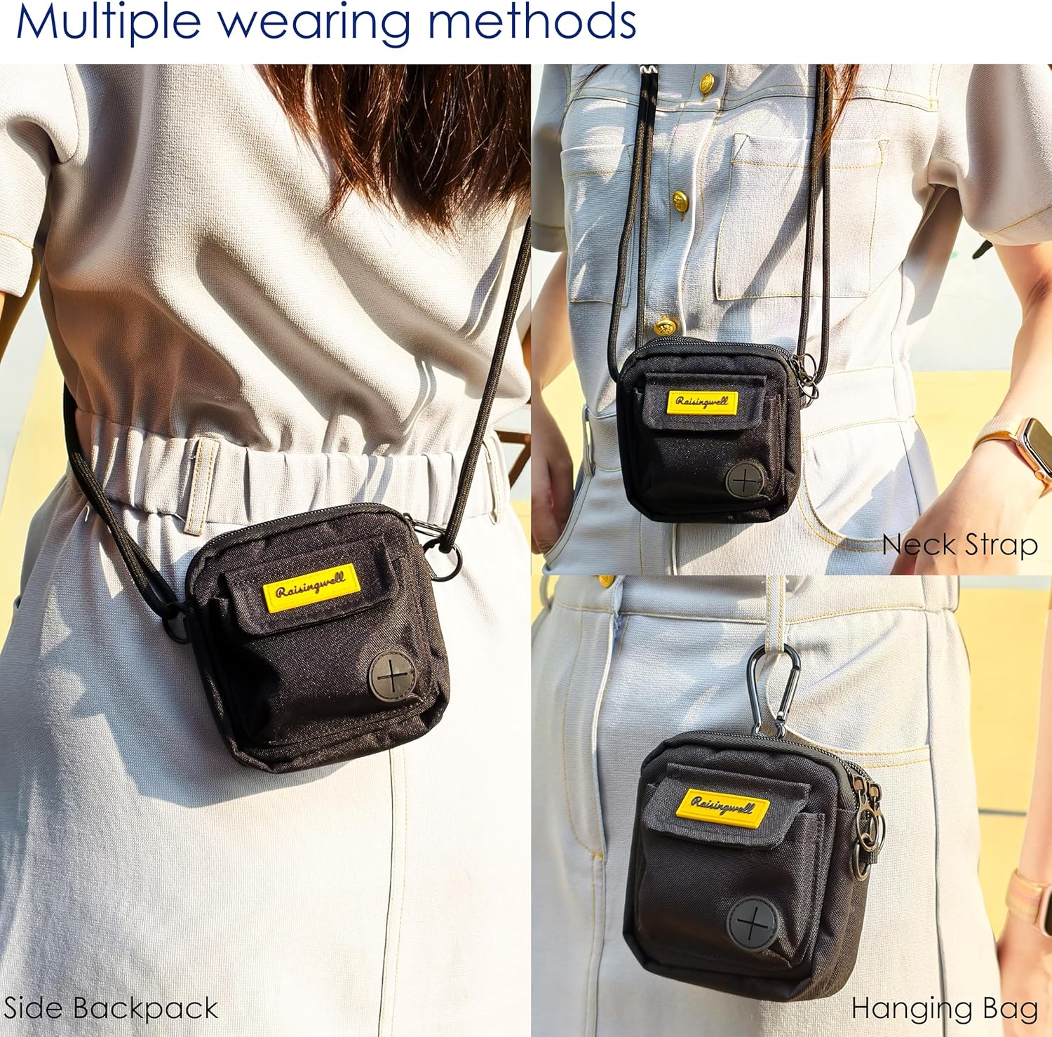 Dog Treat Pouch for Pet Walking and Training with Clicker, Poop Bags, and Three Bags Design Small Fanny Zipper Pack Holder for Puppy Snack Dispenser Kit for Leash and Outdoor Use (Black)