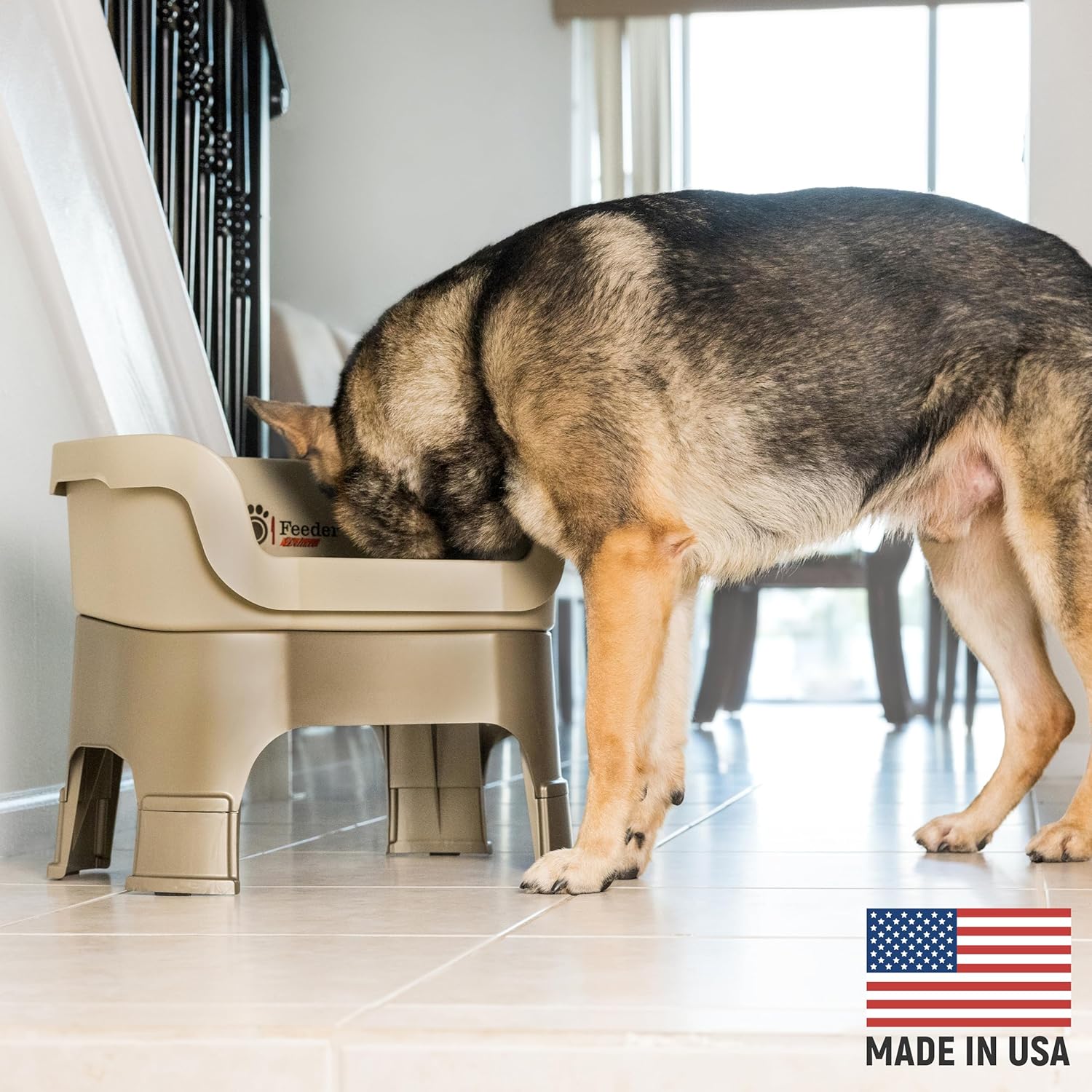 Neater Feeder Deluxe Mess Proof Dog Bowls Elevated for Large Dogs – Made in USA – No Spill Raised Dog Food Bowl Stand w/Leg Extensions – Stainless Steel Dog Food and Water Bowl Set – Cappuccino