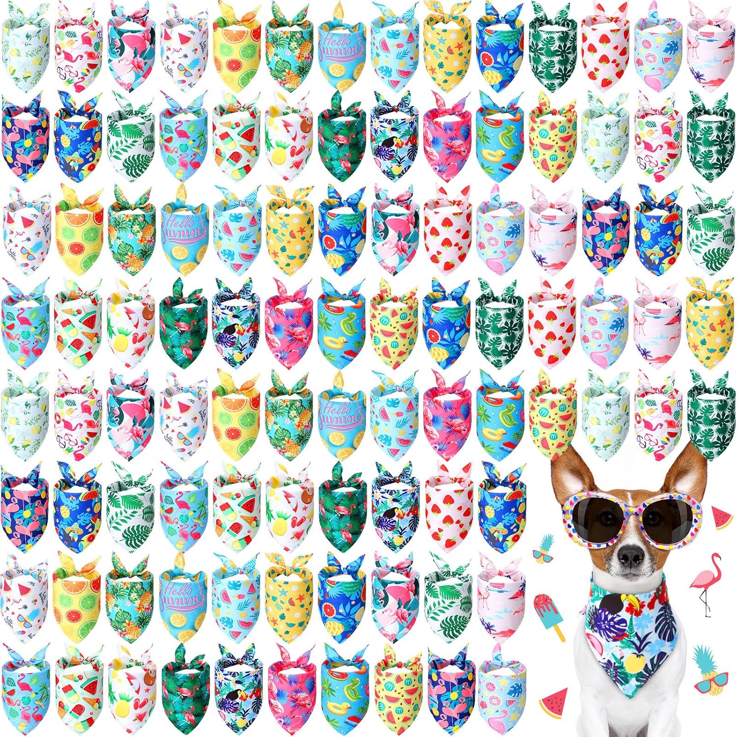 Chunful 100 Pieces Dog Bandanas Bulk Summer Pet Bandanas Pack Triangle Scarf Bib Kerchief Set for Small Large Dog Costume Accessories Decoration(19.7 x 13.8 x 13.8,Fruit)