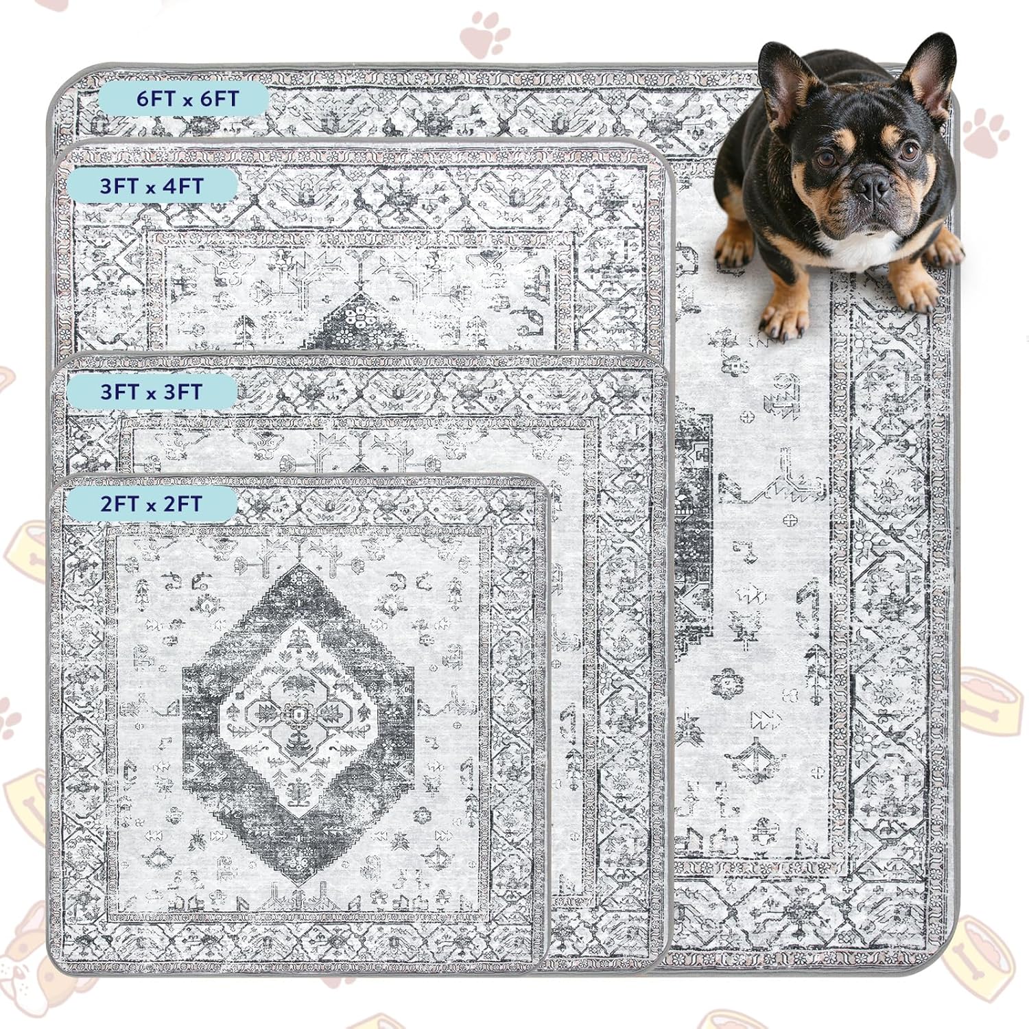 Lahome Extra-Large Washable Dog Pee Pads (72"x72") - Super Absorbent & Waterproof - Leakproof Reusable Mat for Playpens, Beds & Whelping, Convenient Cleanup,Gray