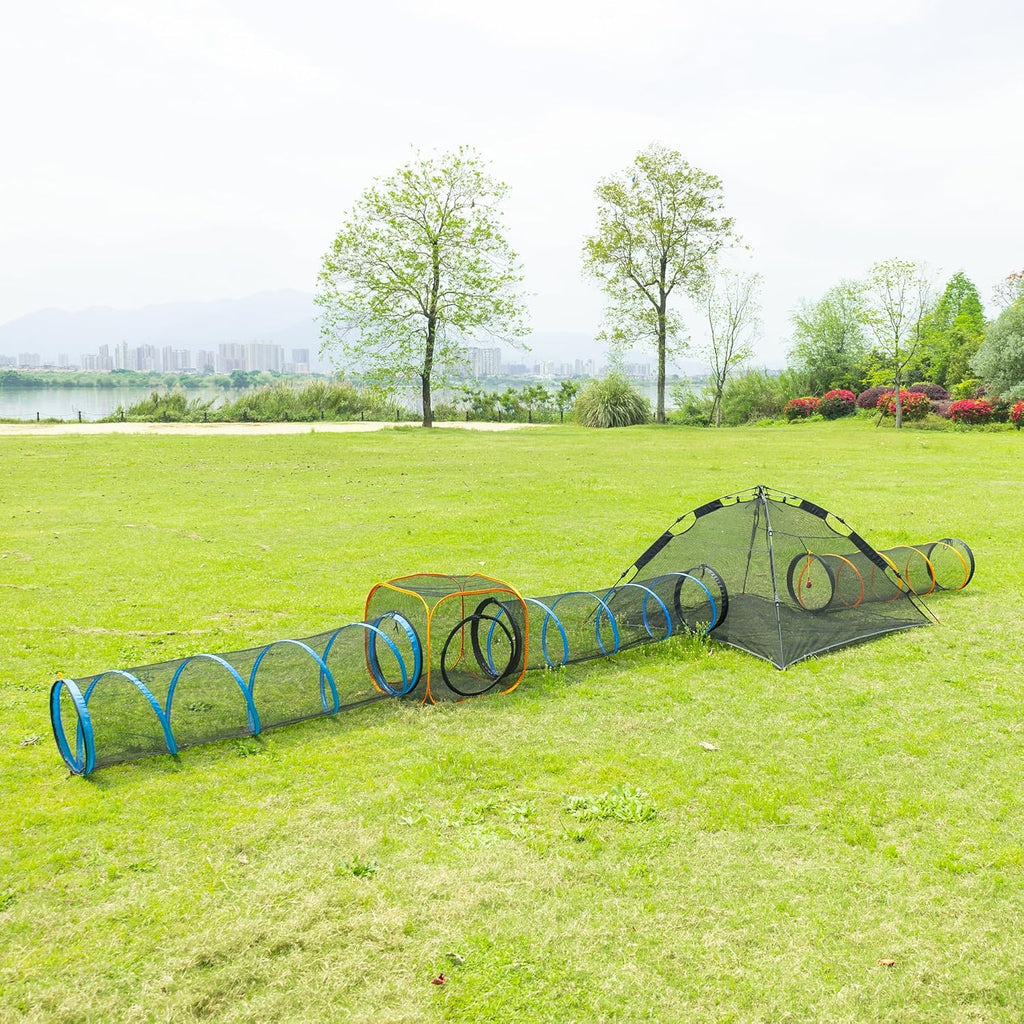 Cat Play Tunnel + Cube(with Three Ways) for Indoor and Outdoor, Kitty Play House, Cat Enclosures, Collapsible Kitty Tent, Kitten Toys Easy to Connect with Kitty Tent（2 Tunnels + Cube ）