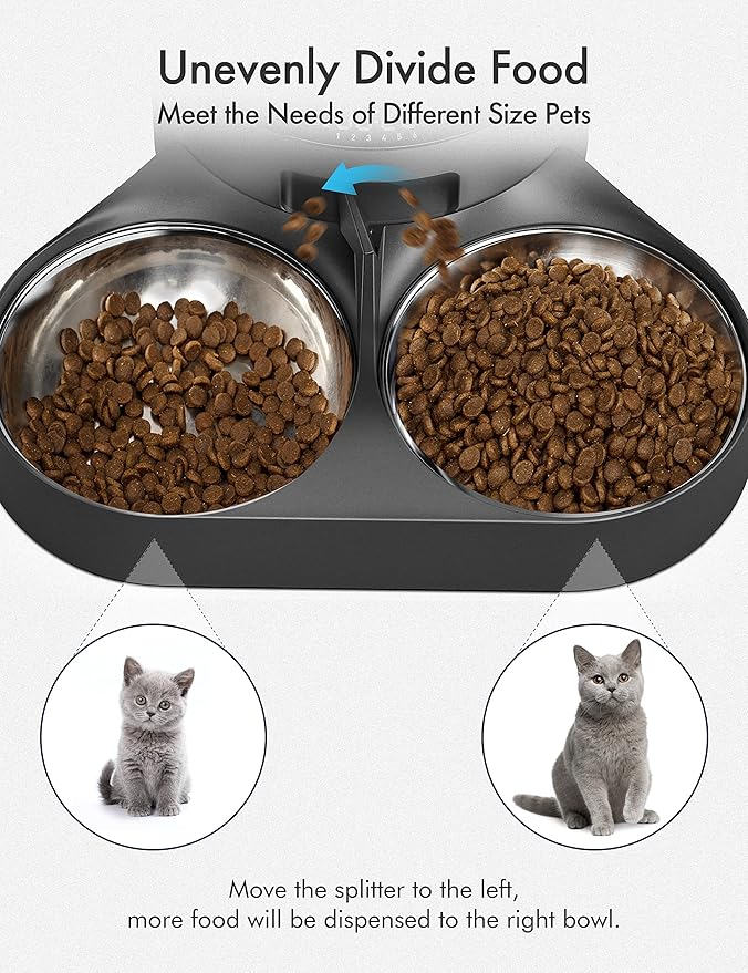 PETLIBRO Pet Food Splitter with Stainless Steel Bowls, Automatic Cat Feeder Bowls for Two Cats or Dogs, Suitable for PETLIBRO Automatic Cat Feeder PLAF005, PLAF006, PLAF103, PLAF203 Black