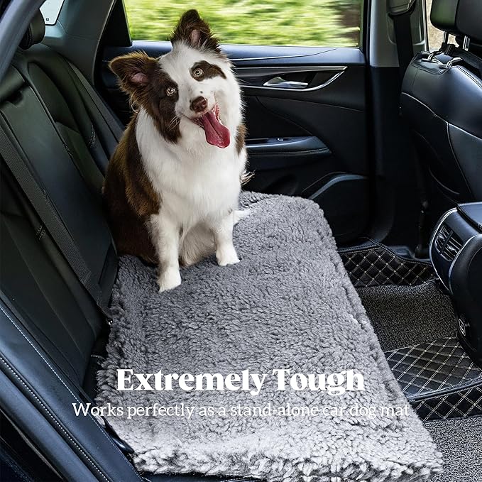 Stoutwool Chew Proof Dog Car Seat Cover for Back Seat - Water Resistant Rear Seat Protector - Dual-use Car Dog Mat for Aggressive Chewers - Tough - Potable - Machine Washable, Charcoal