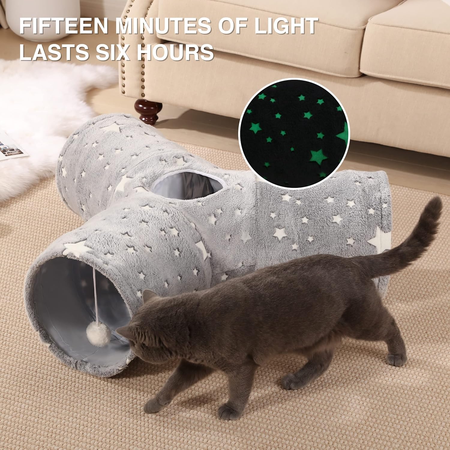 Tempcore Pet Cat Tunnel Tube Cat Toy 3 Way Collapsible, Cat Tunnels for Indoor Cats Self-Luminous Photoluminescence，Kitty Tunnel Bored Cat Pet Toys Peek Hole Toy Ball Cat, Puppy, Kitty, Kitten, Rabbit
