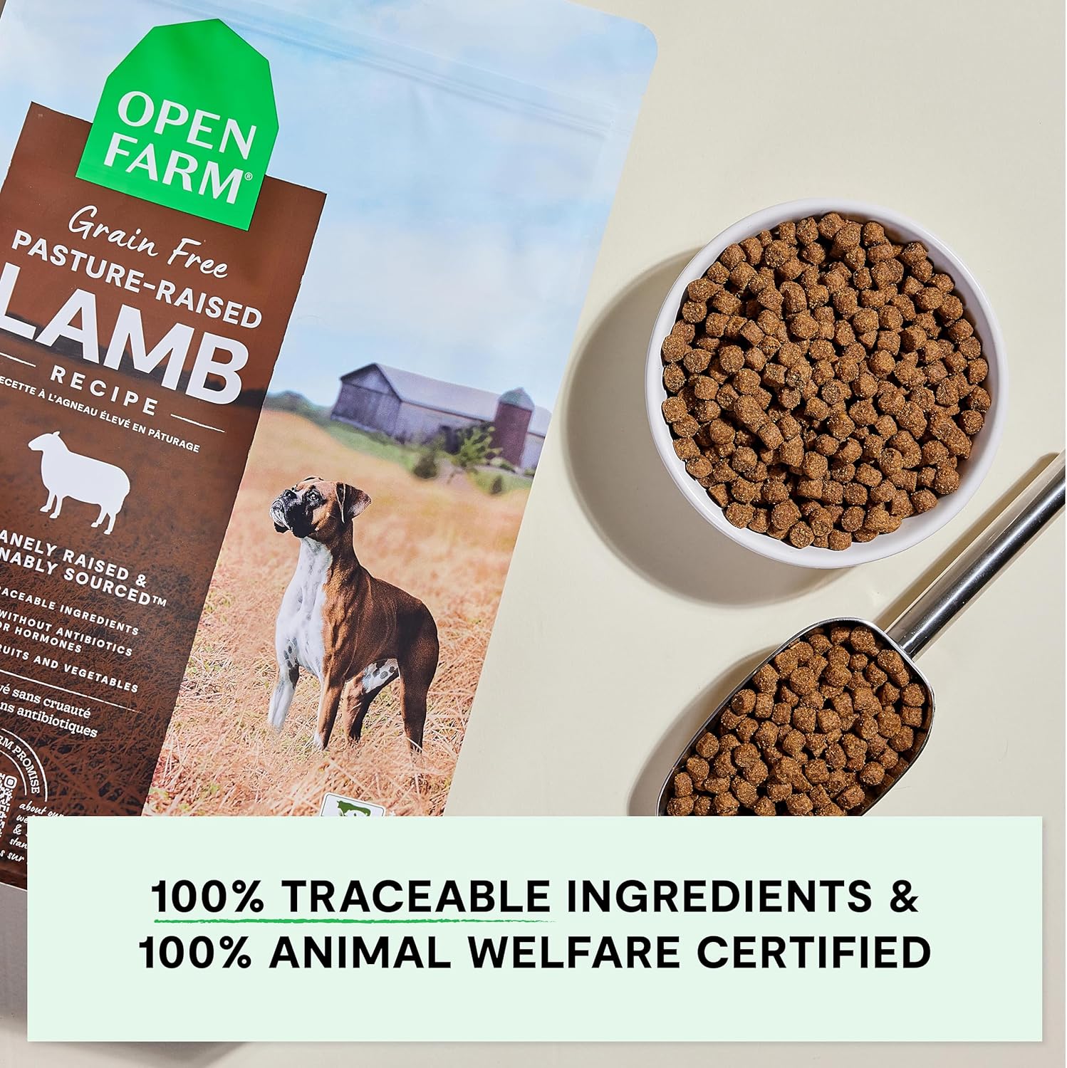 Open Farm, Grain-Free Dry Dog Food, Complete & Balanced Kibble, Sustainably & Ethically Sourced Ingredients, Non-GMO Veggies & Superfoods Support Overall Health, Pasture Raised Lamb Recipe, 11lb Bag