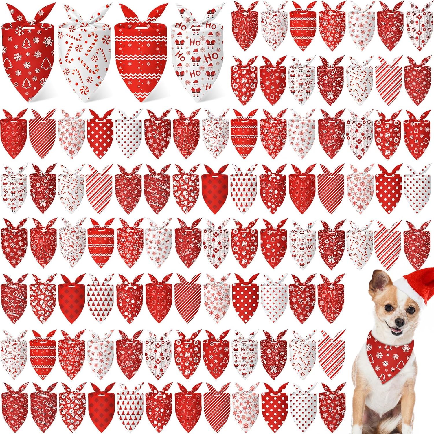 Chunful 100 Pieces Christmas Dog Bandanas Bulk Red and White Xmas Bandanas for Dogs Triangle Scarf Bib Kerchief Set for Small Medium Large Doggie Christmas Costume Decor(31.5 x 21.7 x 21.7)