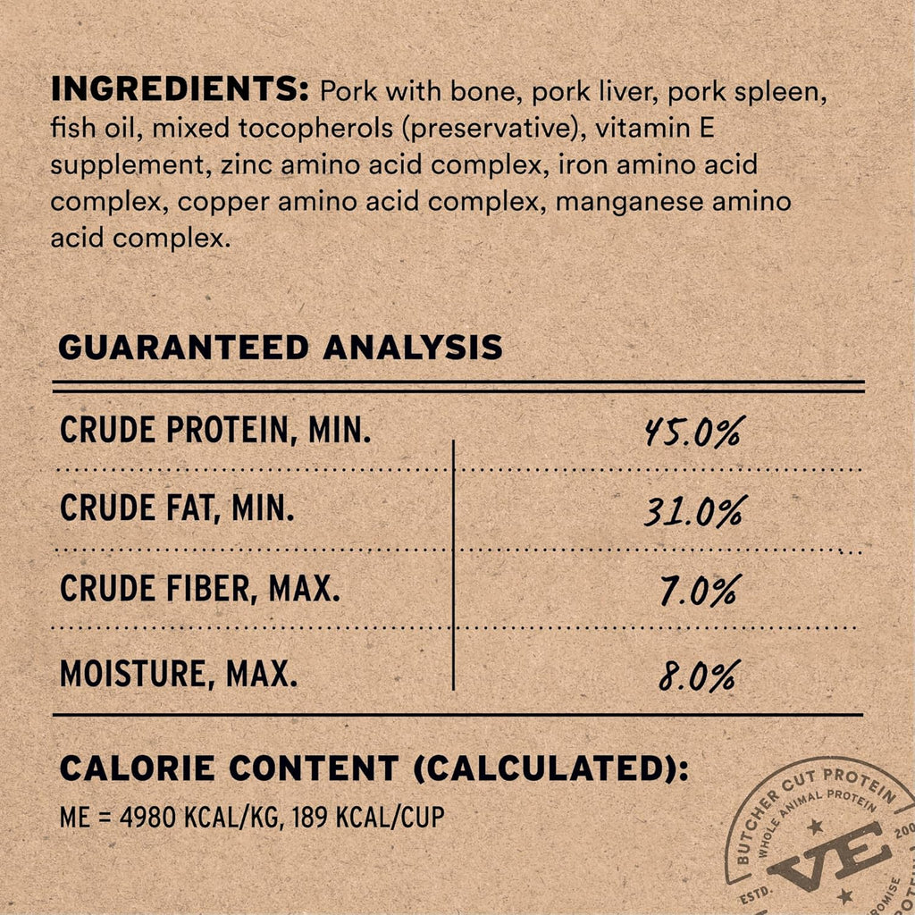 Vital Essentials Freeze-Dried Raw Pork Meal or Mixer Cat Food Soft Nibs | 99% Pork, Organs & Bone | 12 oz