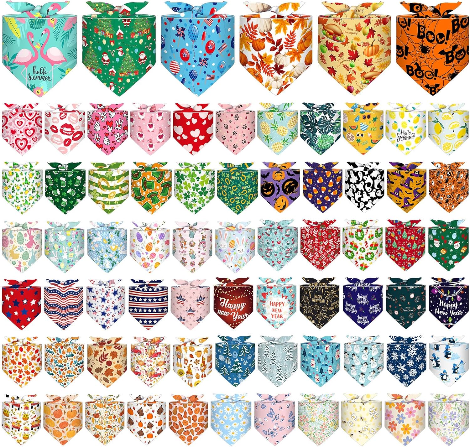 Reginary 72 Packs Holiday Dogs Bandanas Bulk Patriotic Halloween Thanksgiving Christmas New Year Birthday Summer Scarf Bibs Easter St. Patrick's Day Pets Bibs Adjustable Dog Bandana for Pet Costume