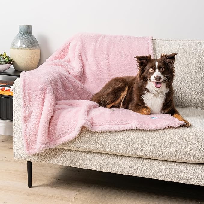 PetAmi Fluffy Waterproof Dog Blanket for Small Medium Dogs, Soft Warm Pet Sherpa Throw Pee Proof Couch Cover, Reversible Cat Puppy Bed Blanket Sofa Protector, Plush Washable Pad (Pink Blush, 29x40)