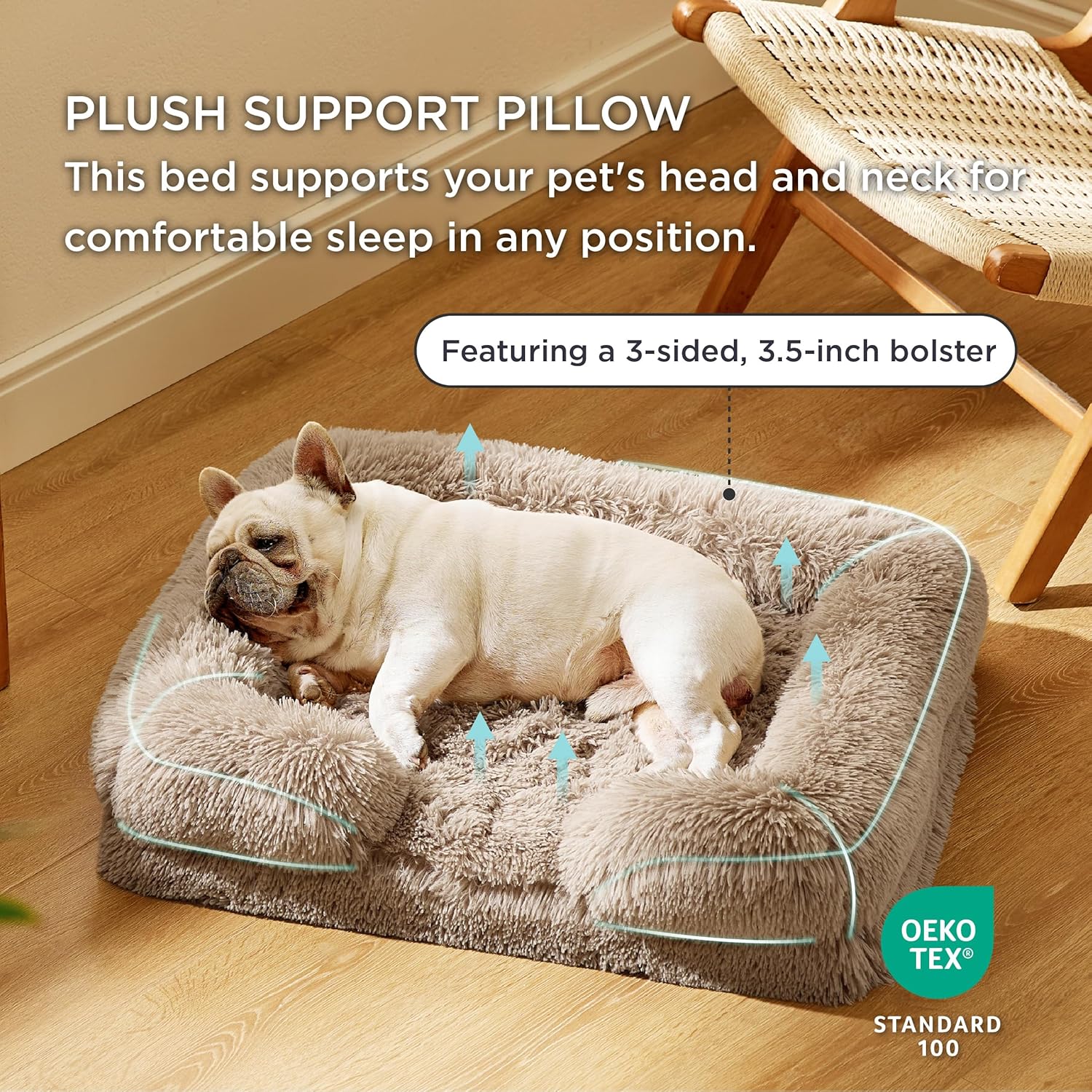 Bedsure Orthopedic Dog Bed Medium Size Dogs - Washable Medium Dog Cat Bed Waterproof, Comfort Pet Couch Sofa with Washable Removable Cover, Pets Bed with Nonskid Bottom, Long Faux Fur-Taupe, 28"