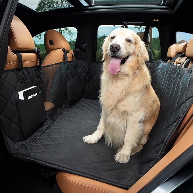 Dog Car Seat Cover for Back Seat, Hard Bottom Holds 500LBS, Back Seat Extender for Dogs for SUV, Car, Dog Seat Cover for Back Seat, Waterproof Backseat Pet Cover for Dogs, Mesh Window, Storage Pockets