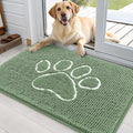OLANLY Door Mat for Muddy Dog Paws 36x24, Absorbent Chenille Doormat with Paw Print Design, Non-Slip Washable Doormat for Indoor Entryway, Quick-Dry Pet Bed Mats for Dirty Dogs, Olive Green and White