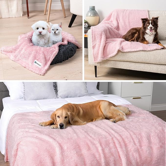 PetAmi Fluffy Waterproof Dog Blanket for Small Medium Dogs, Soft Warm Pet Sherpa Throw Pee Proof Couch Cover, Reversible Cat Puppy Bed Blanket Sofa Protector, Plush Washable Pad (Pink Blush, 29x40)