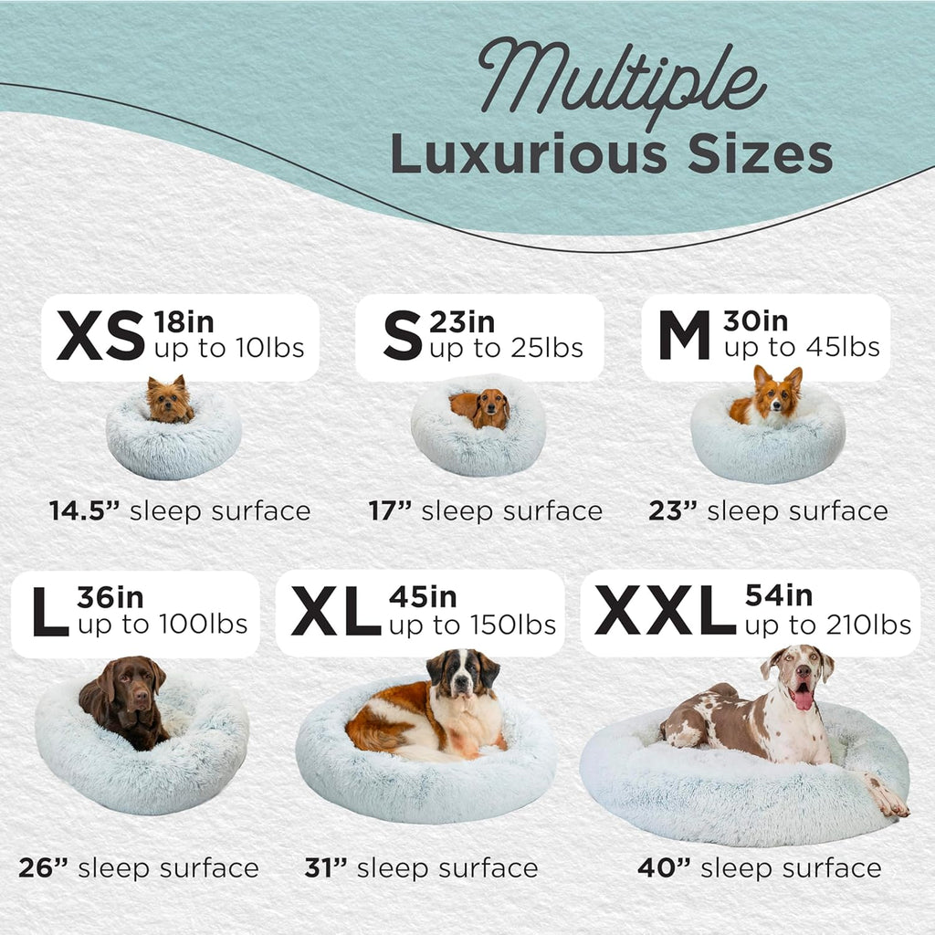 Best Friends by Sheri Original Calming Donut Dog and Cat Bed, Shag Faux Fur, Frost Gray, (30in x 30in) - Anxiety Relief for Pets Up to 45 lbs