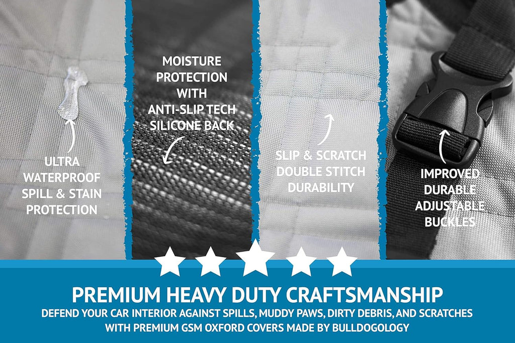 Bulldogology Dog Car Seat Cover Waterproof Heavy Duty Bench Dog Hammock Backseat Protector from Hair, Muddy Paws, Scratches - Pet Car Seat Cover for Cars Trucks SUVs (X-Large, Grey)