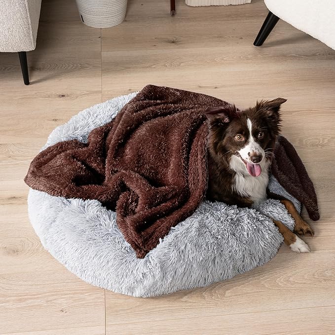 PetAmi Fluffy Waterproof Dog Blanket for Small Medium Dogs, Soft Warm Pet Sherpa Throw Pee Proof Couch Cover, Reversible Cat Puppy Bed Blanket Sofa Protector, Plush Washable Pad (Brown, 29x40)