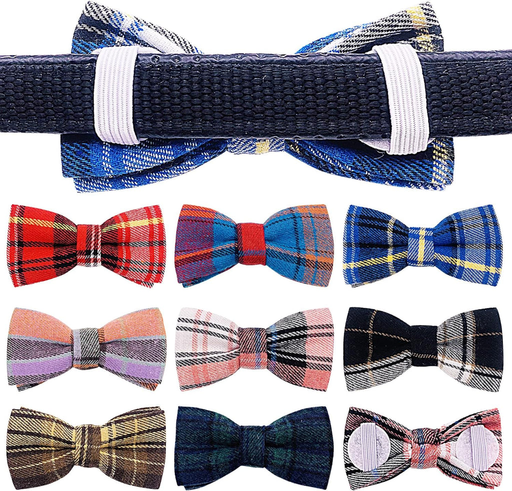 PET SHOW 8pcs Plaid Small Dogs Collar Bow Ties Puppies Cats Collar Charms Accessories Slides Attachment Bowties for Birthday Wedding Parties Assorted
