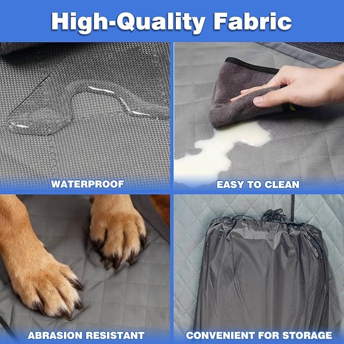 Dog Car Seat Cover for Back Seat, Hard Bottom Car Seat Cover for Dogs Hold 400lbs, Sturdy 600D Heavy Duty Scratch-Proof Waterproof Dog Hammock for Car, SUV, Truck (Grey)