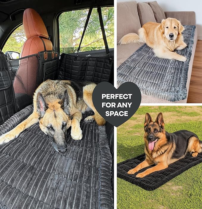 APetsPlanet Dog Bed for Car Back Seat Extender - Non-Slip Backseat Cushion for Dogs - Travel Plush Pet Mat Topper for Cars, Trucks, SUVs - Machine Washable Pad Blanket - Black, 54" x 24.8"