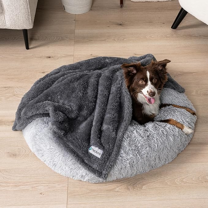 PetAmi Fluffy Waterproof Dog Blanket for Small Medium Dogs, Soft Warm Pet Sherpa Throw Pee Proof Couch Cover, Reversible Cat Puppy Bed Blanket Sofa Protector, Plush Washable Pad (Grey, 29x40)
