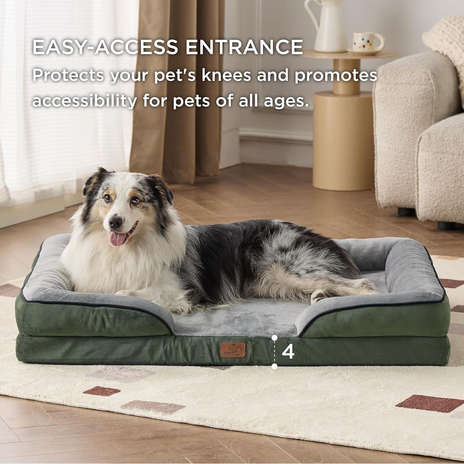 Bedsure XL Orthopedic Dog Bed for Extra Large Dogs - Waterproof XLarge Dog Cat Bed, Comfort Dogs Couch Sofa with Washable Removable Cover, Pet Bed with Nonskid Bottom, Boreal Canopy Green, 42"