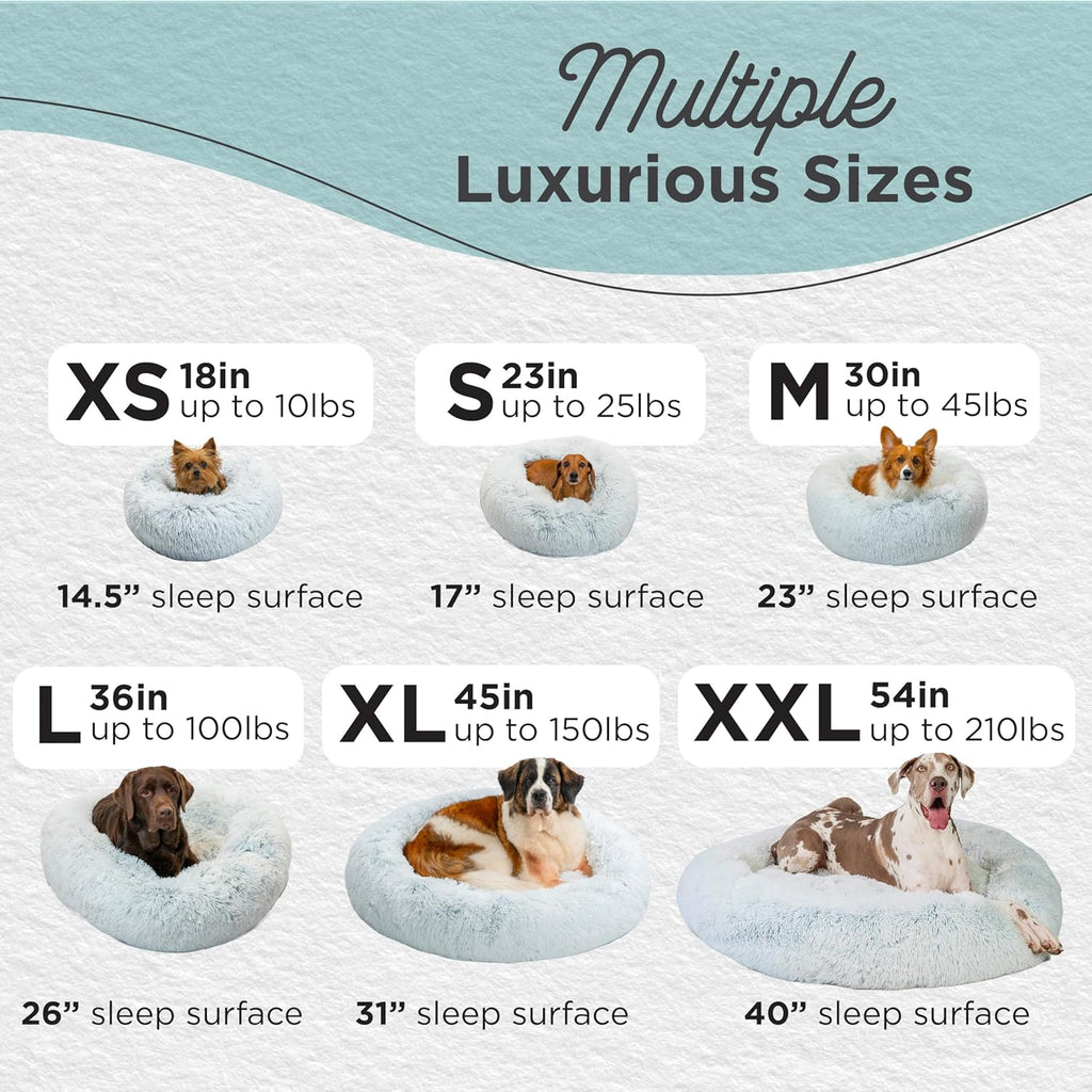 Best Friends by Sheri Original Calming Donut Dog and Cat Bed, Shag Faux Fur, Frost Gray, (23in x 23in) - Anxiety Relief for Pets Up to 25 lbs