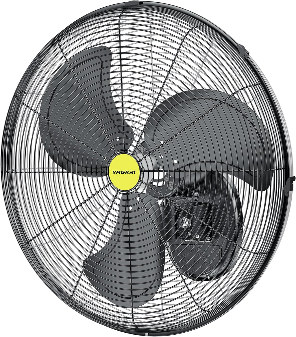 VAGKRI Wall Mount Fan, 20 Inch High Velocity Metal Oscillating Fan, 3 Speeds, 5300CFM Industrial Wall Fan for Home Office Patio Garage Factory Greenhouse Warehouse Farm