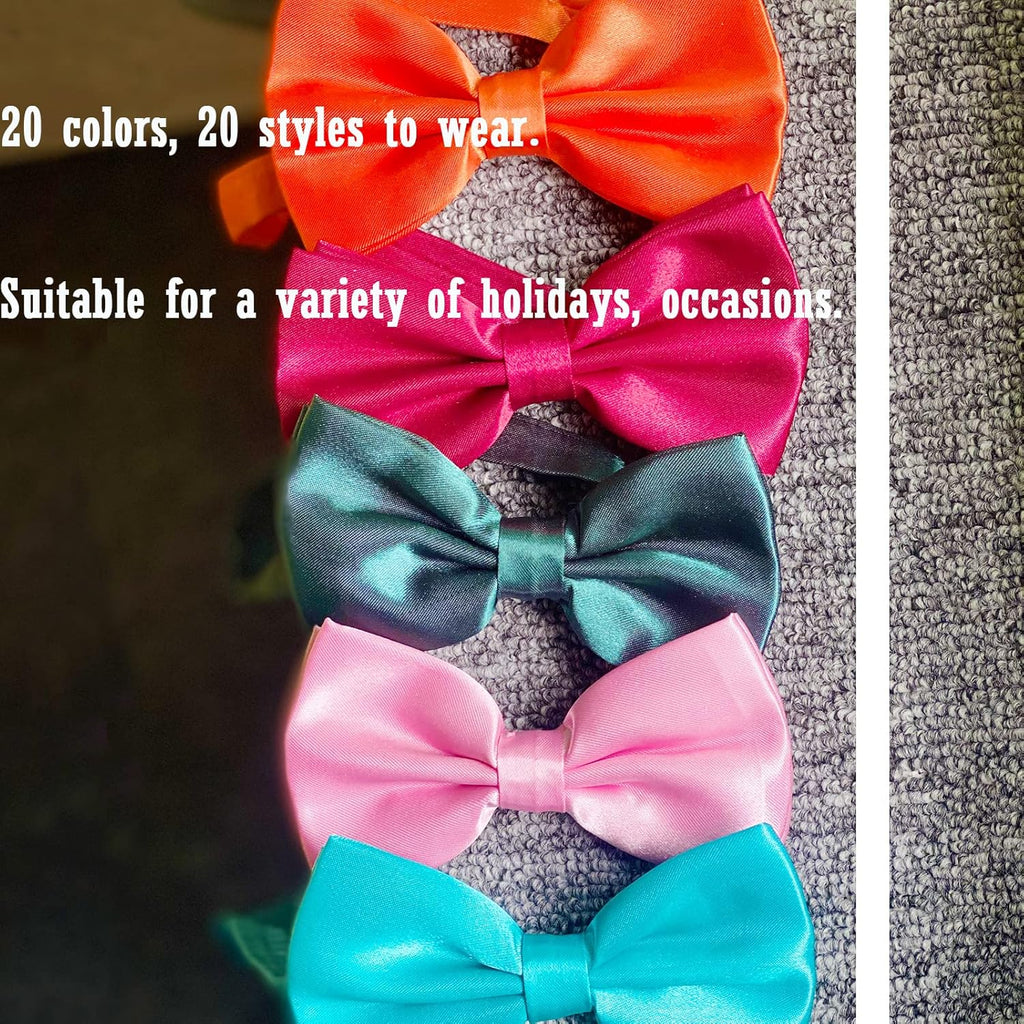 Dog Collar Bowties - 20 PCS Birthday Gift Adjustable Pet Bow Ties for Boys Girls Puppy Cats Photography Grooming Multicolor Bows(Large)