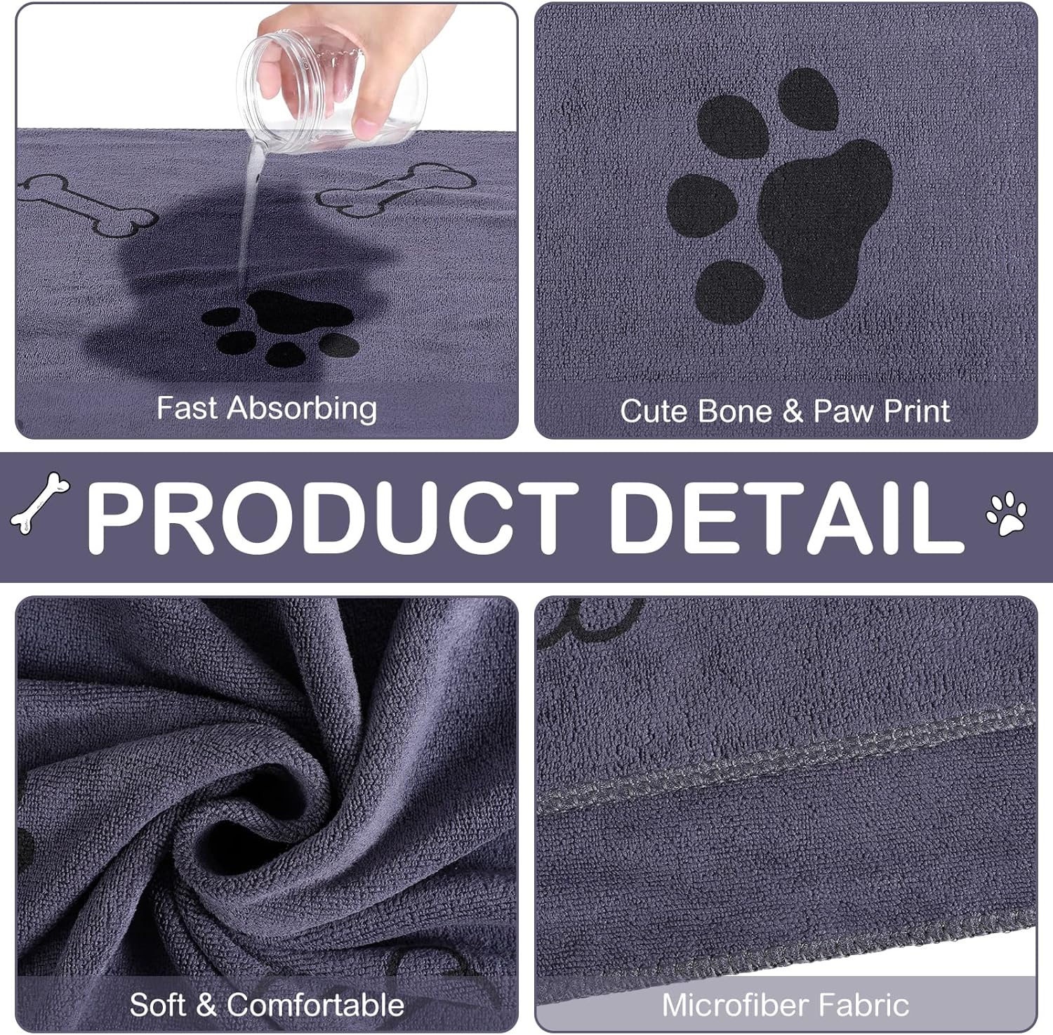 Chumia 8 Pcs Dog Towels for Drying Dogs Cats Pet Towels Bulk Puppy Microfiber Quick Drying Paw Bath Bathing Supplies Absorbent for Medium Pets(Gray,40 x 24 Inch)