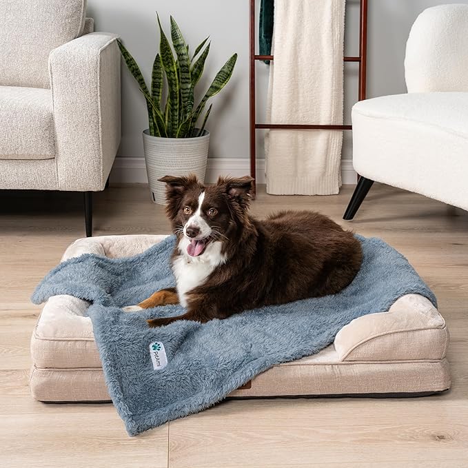 PetAmi Fluffy Waterproof Dog Blanket for Small Medium Dogs, Soft Warm Pet Sherpa Throw Pee Proof Couch Cover, Reversible Cat Puppy Bed Blanket Sofa Protector, Plush Washable Pad (Dusty Blue, 24x32)