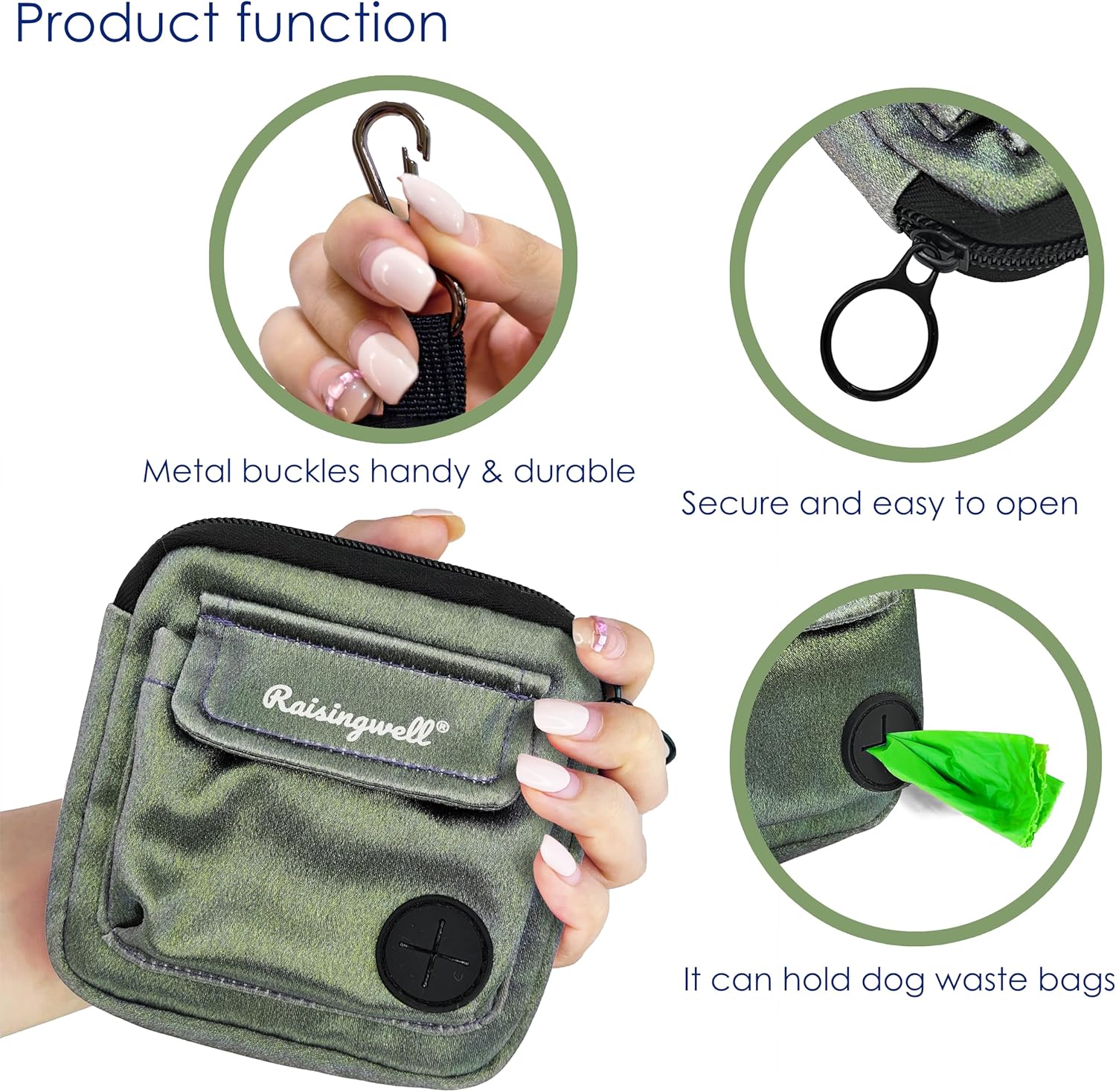 Dog Treat Pouch for Pet Walking and Training with Clicker Poop Bags and Double Bag Design Small Fanny Zipper Pack Holder for Puppy Snack Dispenser Kit for Leash and Outdoor Use (NM-Green)