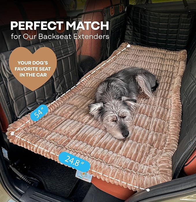 APetsPlanet Dog Bed for Car Back Seat Extender - Non-Slip Backseat Cushion for Dogs - Travel Plush Pet Mat Topper for Cars, Trucks, SUVs - Machine Washable Pad Blanket - Brown, 54" x 24.8"