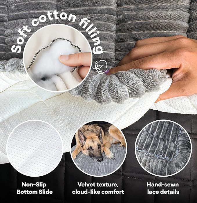 APetsPlanet Dog Bed for Car Back Seat Extender - Non-Slip Backseat Cushion for Dogs - Travel Plush Pet Mat Topper for Cars, Trucks, SUVs - Machine Washable Pad Blanket - Grey, 54" x 24.8"