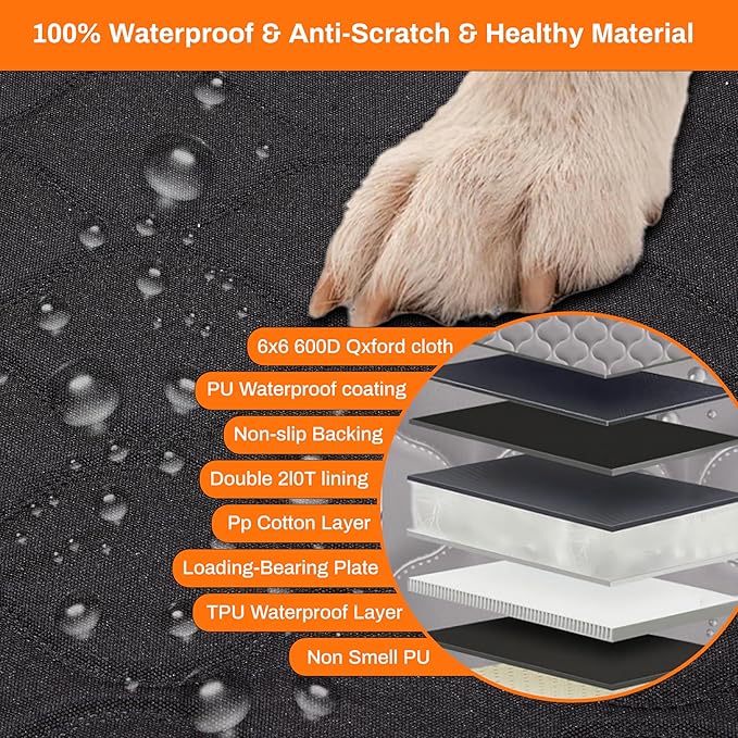 Dog Car Seat Cover for Back Seat, Seat Cover Extender, Hard Bottom Seat Cover with Mesh Window and Storage Pocket, Waterproof Wearproof Pet Hammock Seat Protector for Car/SUV/Small Truck