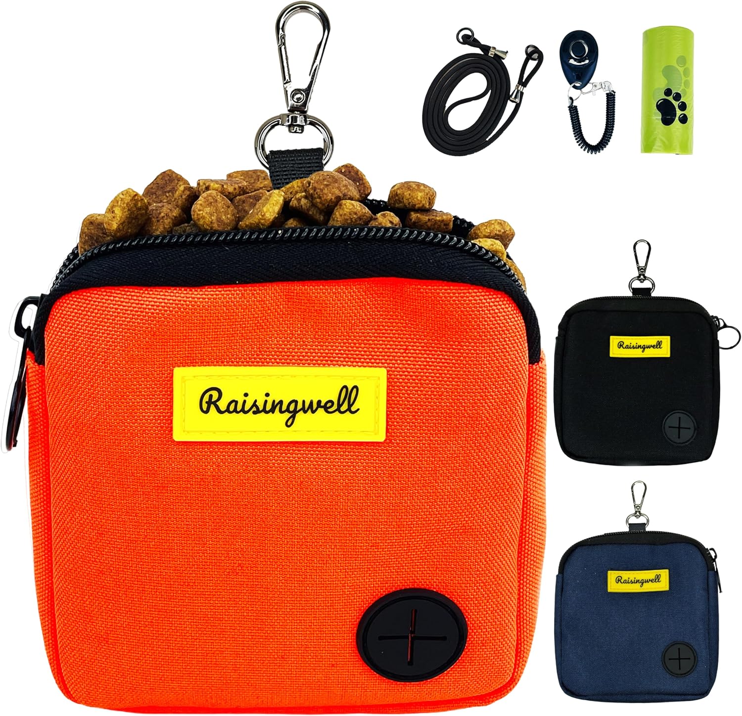 Dog Treat Pouch for Pet Walking and Training with Clicker Poop Bags Small Fanny Zipper Pack Holder for Puppy Snack Dispenser Kit for Leash and Outdoor Use (Orange)