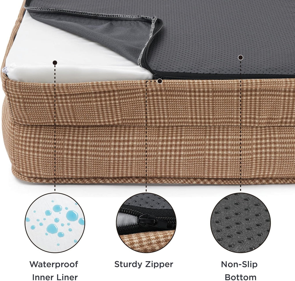 Bedsure XL Orthopedic Dog Bed for Extra Large Dogs - Washable XLarge Dog Cat Bed Waterproof, Comfort Dogs Couch Sofa with Washable Removable Cover, Pet Bed with Nonskid Bottom, Plaid-Brown, 42"