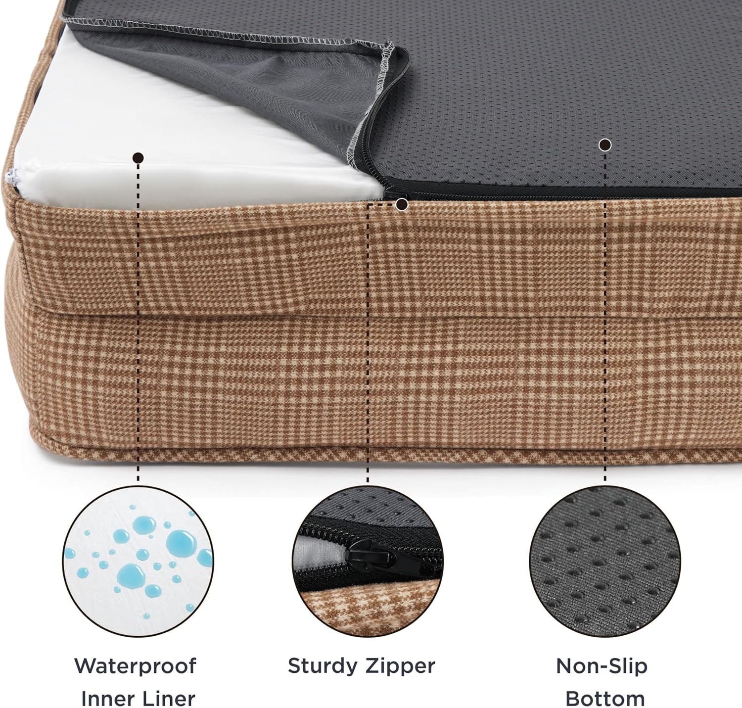 Bedsure XL Orthopedic Dog Bed for Extra Large Dogs - Washable XLarge Dog Cat Bed Waterproof, Comfort Dogs Couch Sofa with Washable Removable Cover, Pet Bed with Nonskid Bottom, Plaid-Brown, 42"