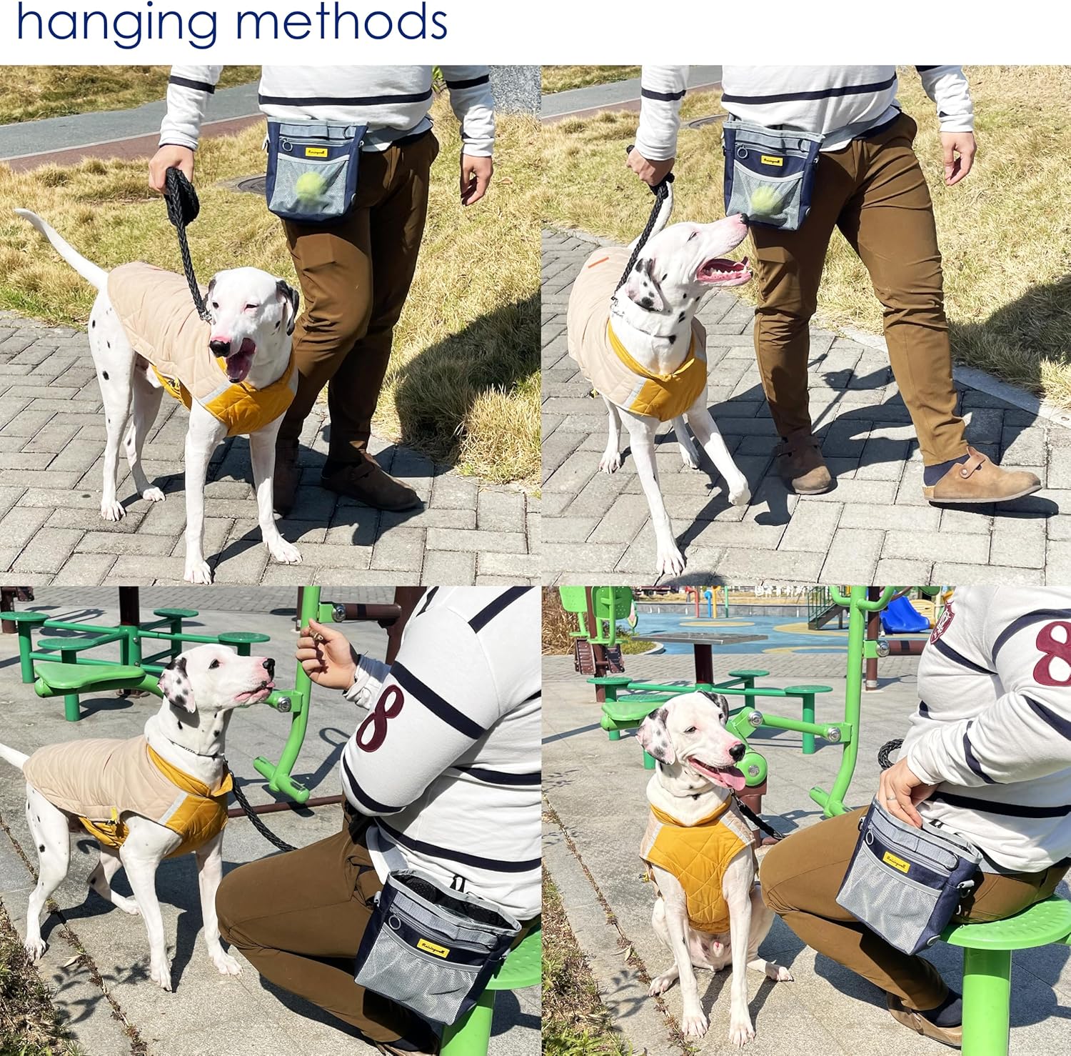 Dog Treat Pouch with Magnetic Closure 4-Cup Silicone Bag Fanny Pack Holder with Clicker 4 Ways to Wear Front Pocket Fits All Phones Ideal for Leash, Pet Walking and Training（Blue）