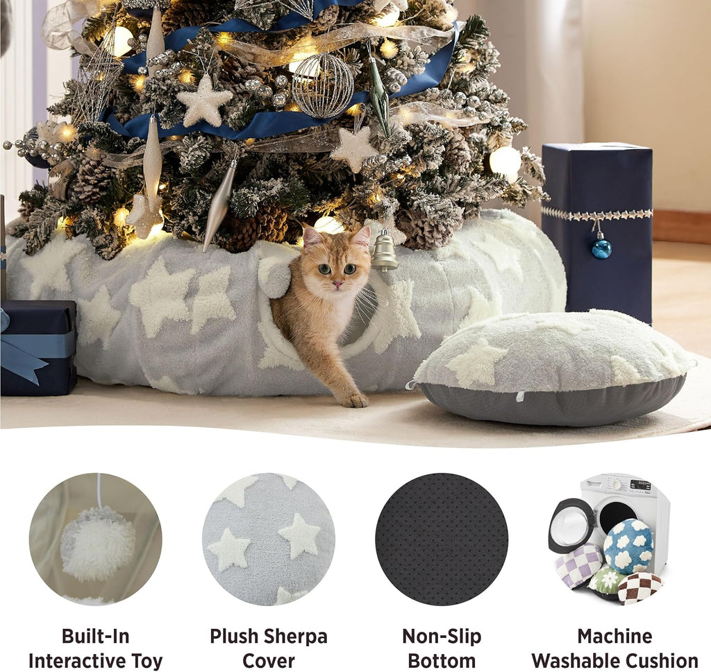 Lesure Cat Tunnel Bed for Indoor Cats - Cute Cat Donut Tunnel Toys for Small Large Cats with Washable Circle Cushion, Round Pet Peekaboo Cave Toy for Kitten/Puppy/Rabbit, Standard Grey