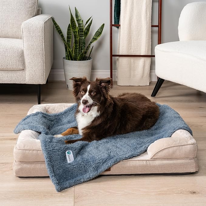 PetAmi Fluffy Waterproof Dog Blanket for Small Medium Dogs, Soft Warm Pet Sherpa Throw Pee Proof Couch Cover, Reversible Cat Puppy Bed Blanket Sofa Protector, Plush Washable Pad (Dusty Blue, 29x40)